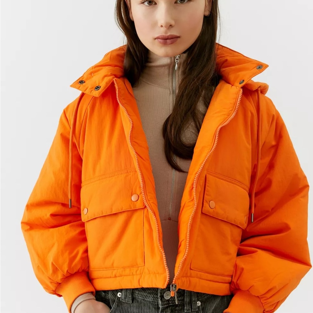 UO Rue Hooded Crinkle Puffer Jacket size S